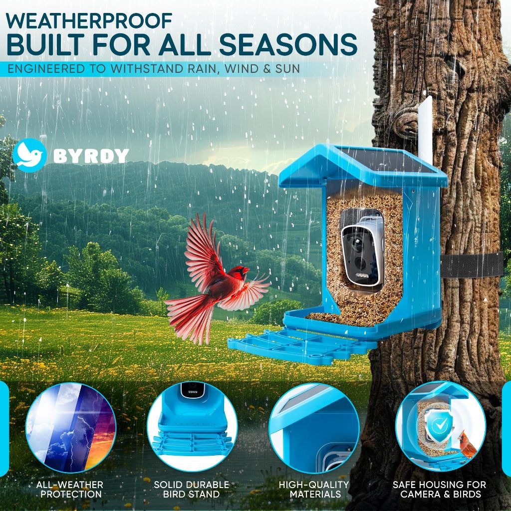 Smart Birdhouse with HD Camera & Solar Panel - Blue