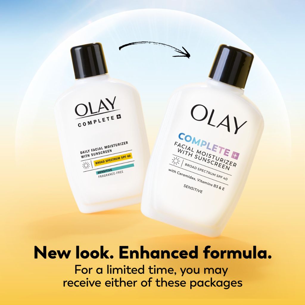Olay Complete+ Face Moisturizer with Sunscreen SPF 40, For Sensitive Skin- Ceramides, 6 Oz