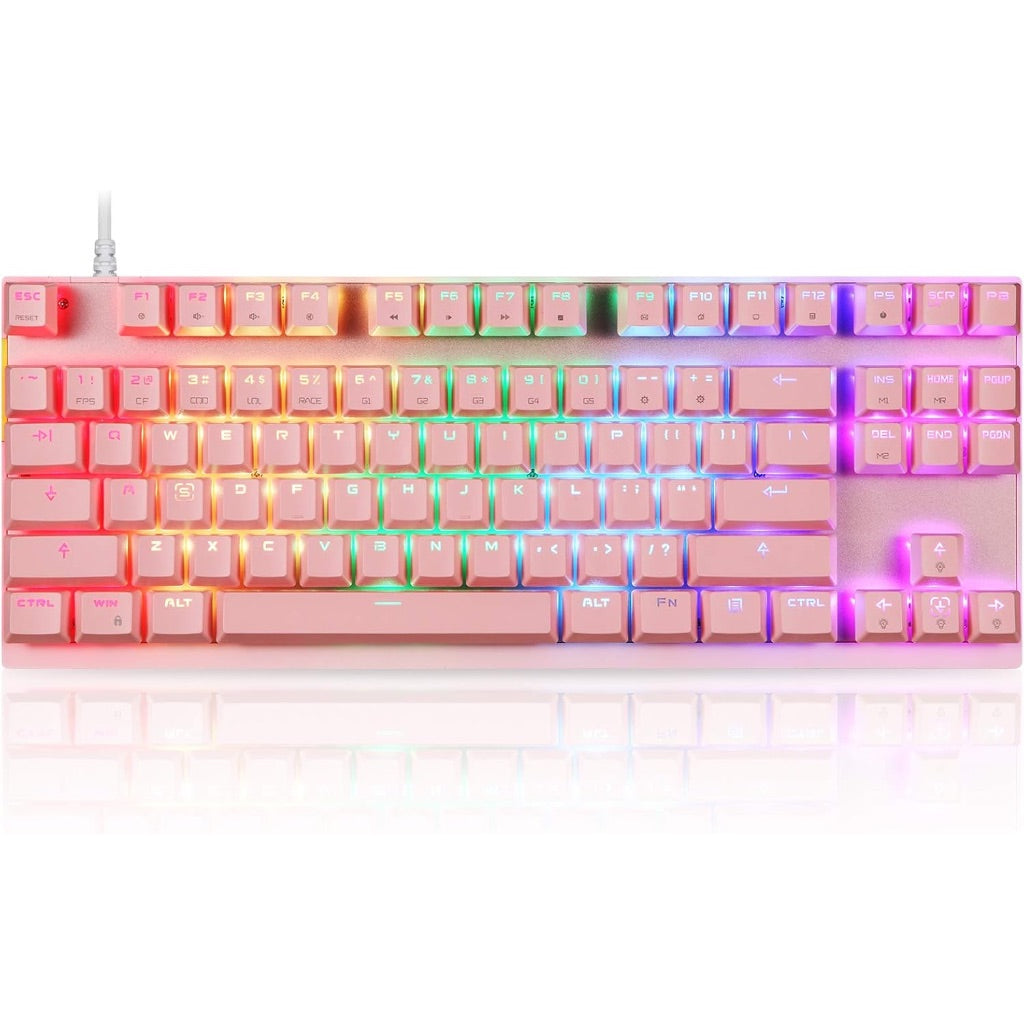 MOTOSPEED Professional Gaming Mechanical Keyboard RGB Led Backlit Wired with Anti-Dust Proof Switches for Gaming Keyboard for Mac & PC (Pink, 87 Key Red Switches)