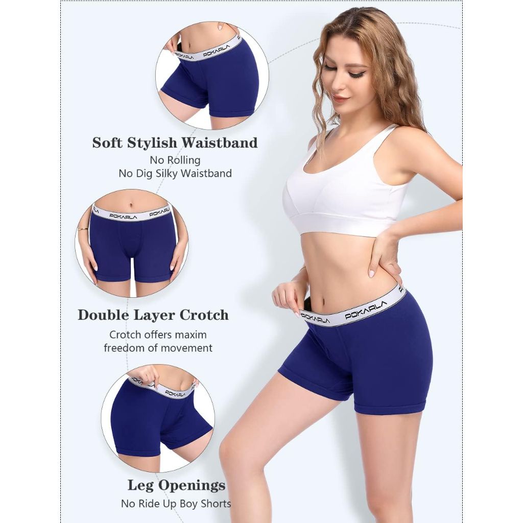 POKARLA 4.5" Inseam Womens Cotton Boxer Briefs Underwear Boy Shorts Panties 4 Pack(Regular & Plus Size)