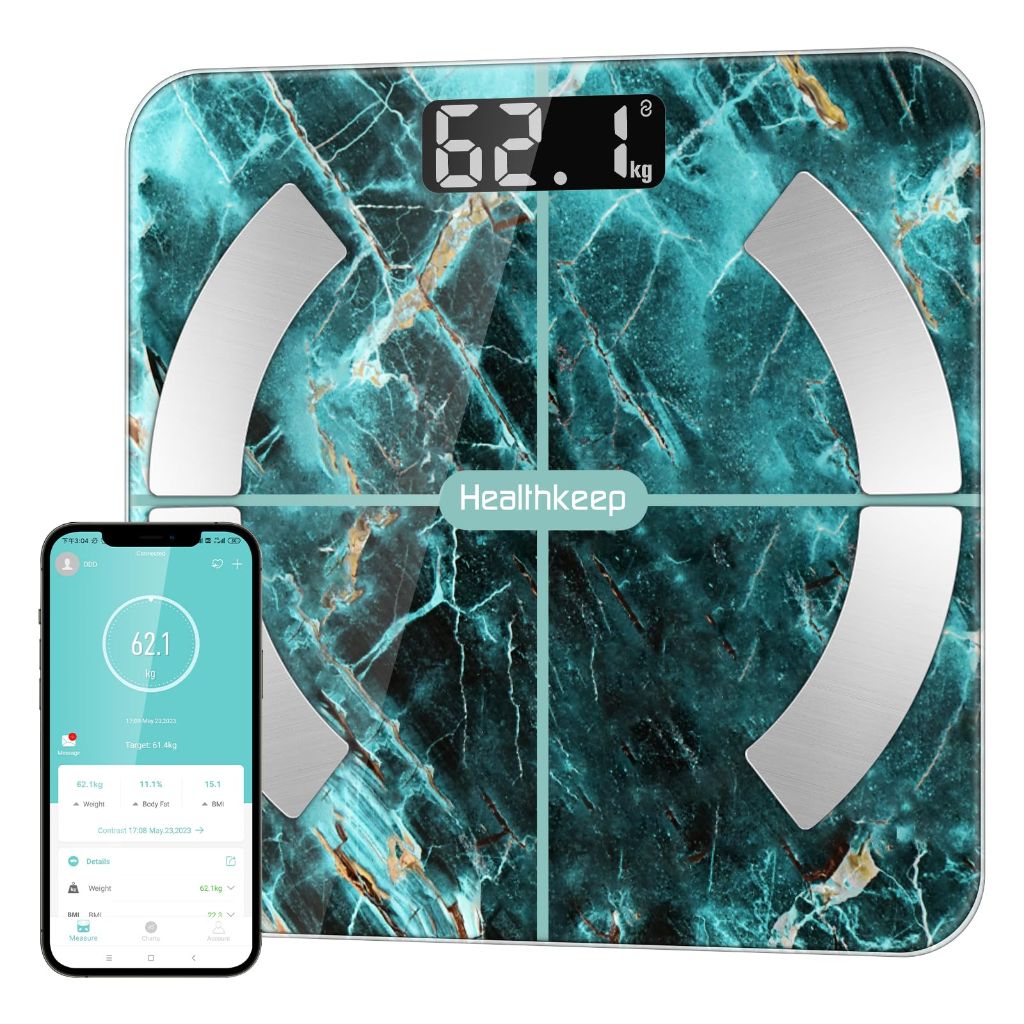 Body Fat Scale, Smart Bathroom Weight Scale, BMI Body Composition Monitor, High Precision Health Analyzer with Smartphone App for Fitness Tracking 400 lbs/180 kg
