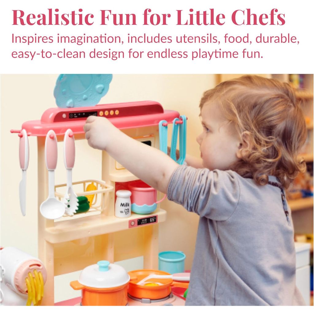 Prextex Plastic Pretend Play Kitchen Set with Dishwasher and Oven, Stove with Lights/Sounds, Working Faucet with Water Circulation