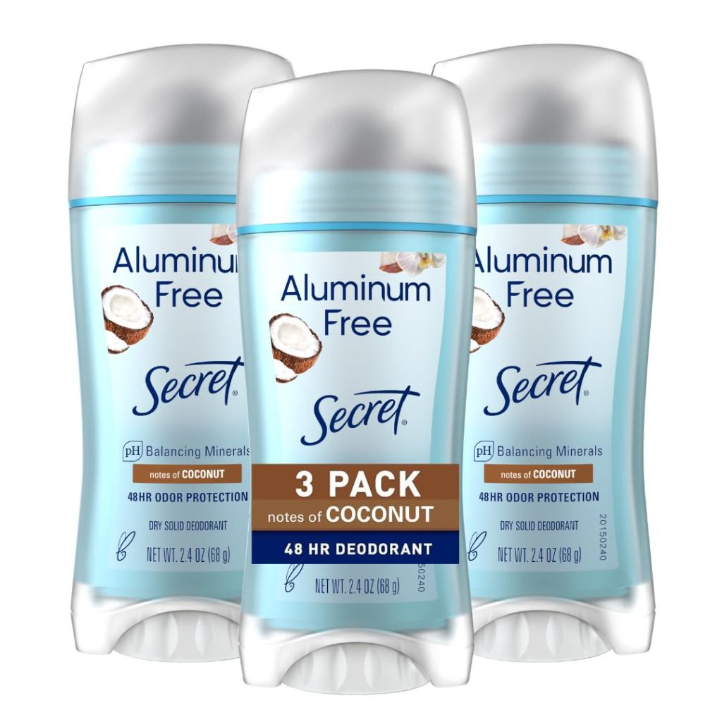 Secret Women's Aluminum Free Solid Deodorant Stick - Coconut, 2.4 oz (3 Pack)