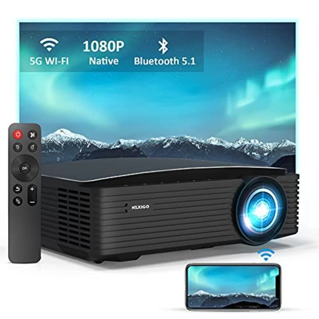 NexiGo PJ20 Outdoor Movie Projector Bundle with Wi-Fi Bluetooth, Native 1080P