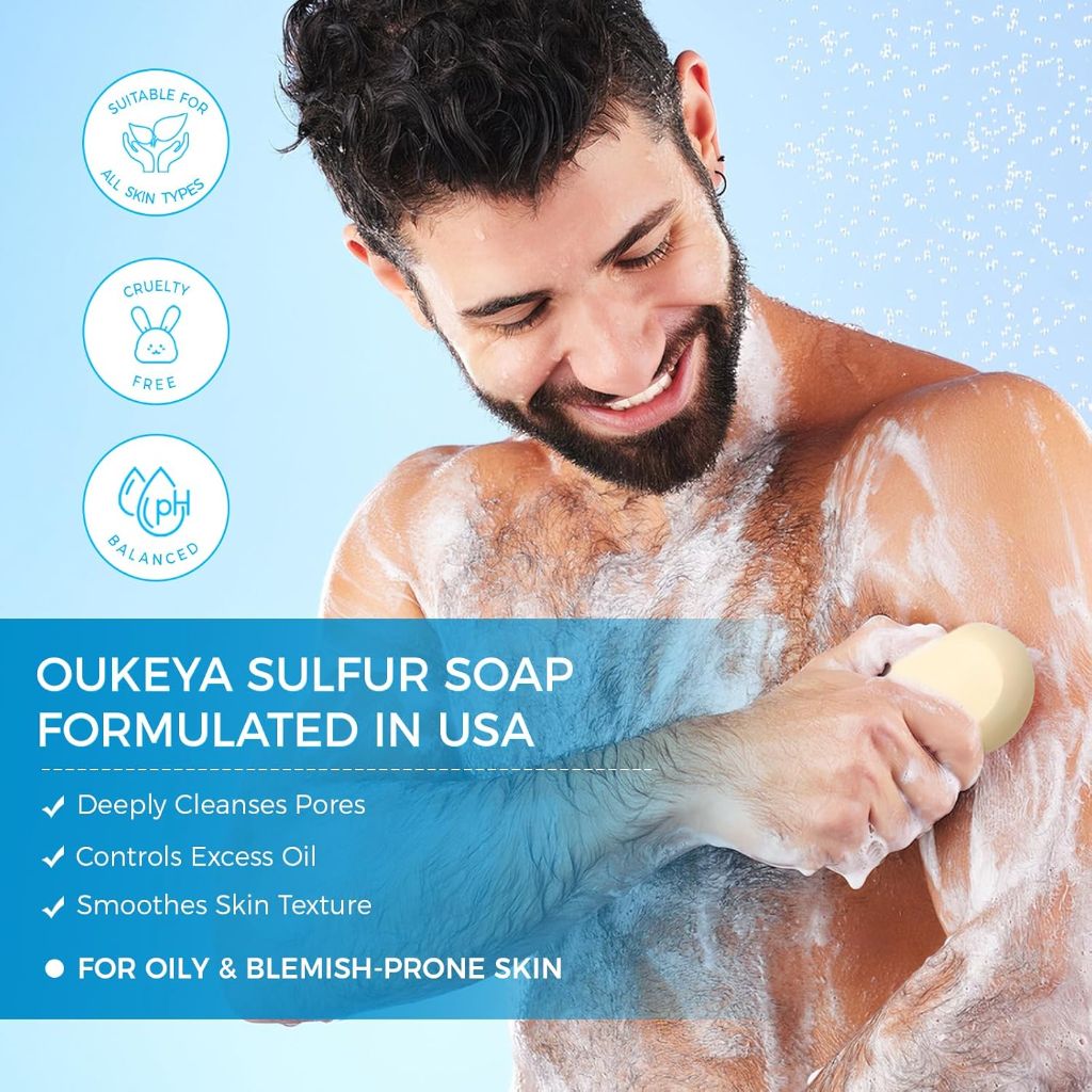 OUKEYA Sulfur Soap for Face with 10% Sulfur, 2% Salicylic Acid, (2Pk)