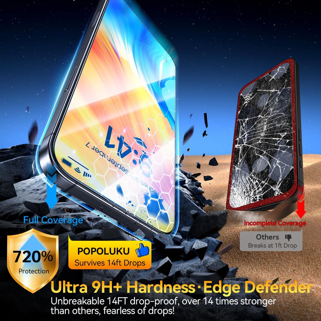 Popoluku Military-Grade Tempered Glass for iPhone 17 Pro Max Screen Protector [Easy Installation No Bubble]  2 Pack