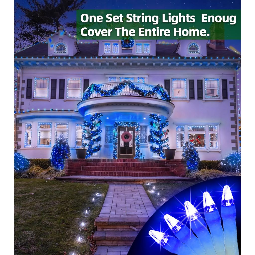 QUHUATU Indoor/Outdoor LED Holiday String Lights, 1500 LED Lights, 492ft (Blue)