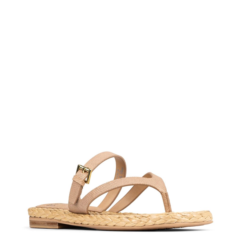 SZ 9.5, Donald Pliner Women's HEATHRO Metallic Lizard Print | Sand/Platino