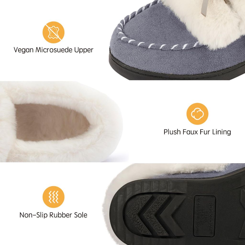 SZ 9.5-10.5 RockDove Women's Trapper Moc Memory Foam Slipper Gift Ready | Light Grey