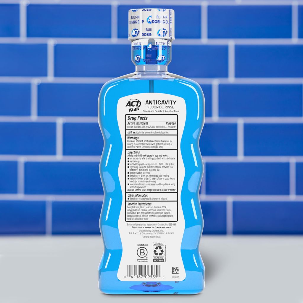 ACT Kids Anticavity Fluoride Rinse Pineapple Punch 16.9 fl. oz. Accurate Dosing Cup, Alcohol Free
