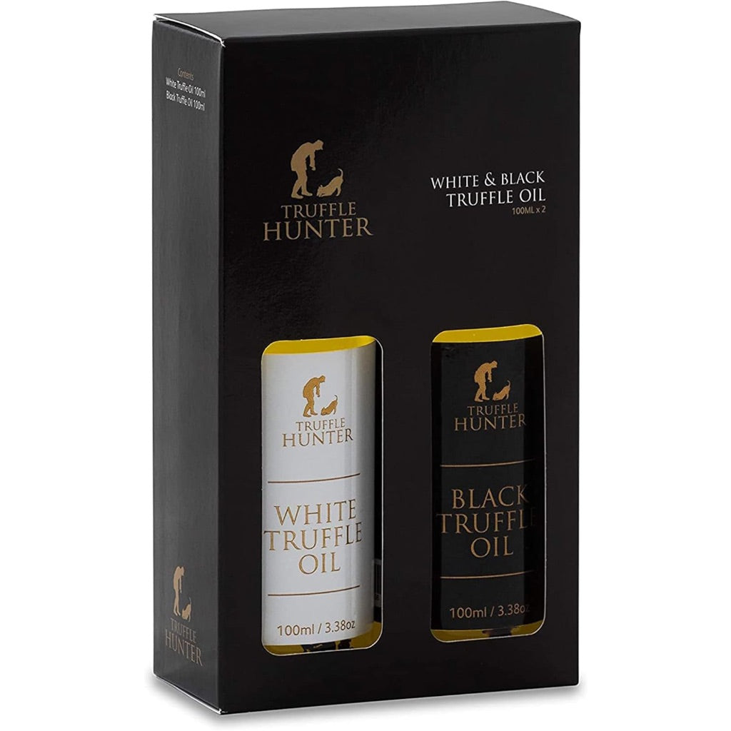 TruffleHunter - Black & White Truffle Oil Set - Extra Virgin Olive Oil for Cooking & Seasoning - 3.38 Oz X2