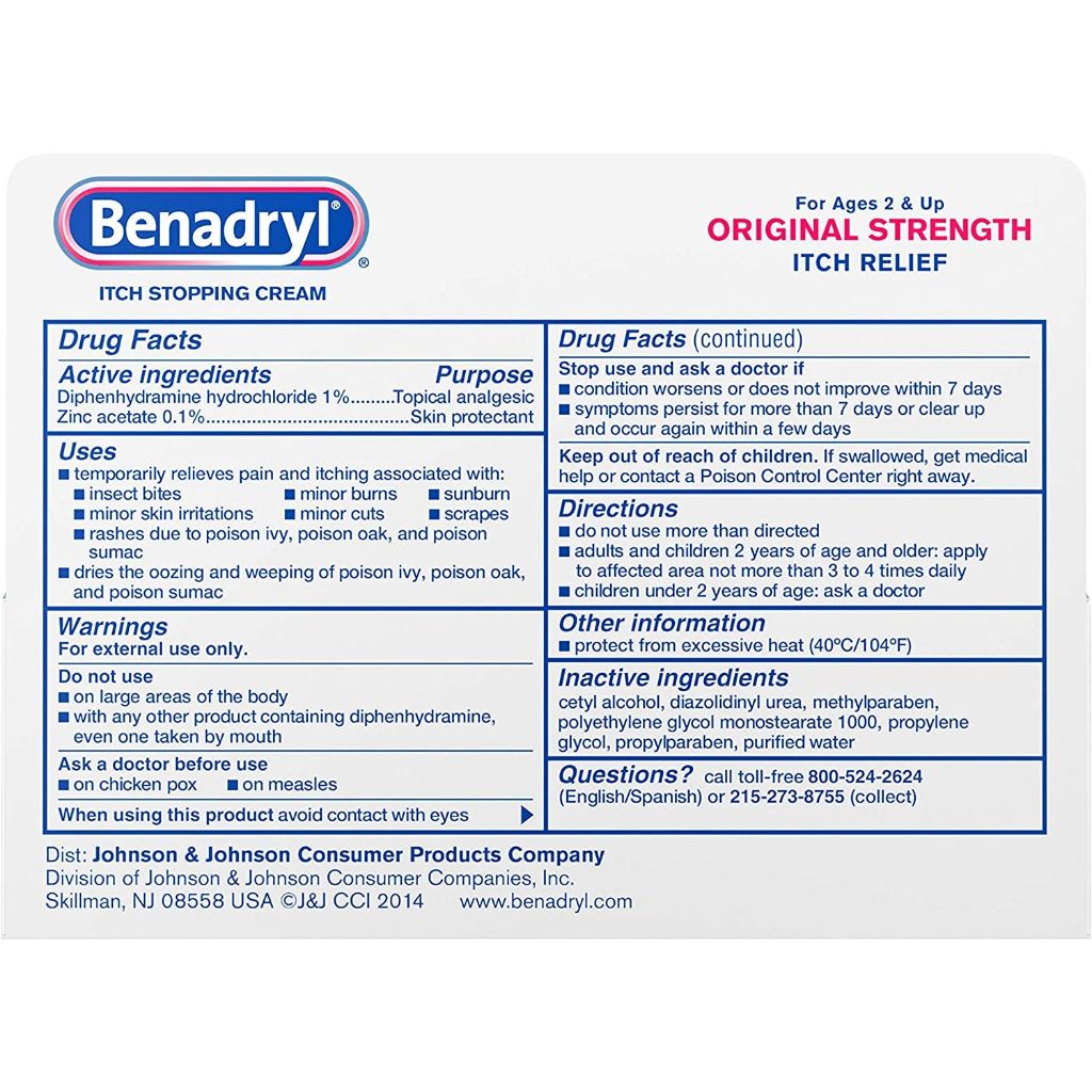 Benadryl Itch Stopping Cream Original Strength 1 oz