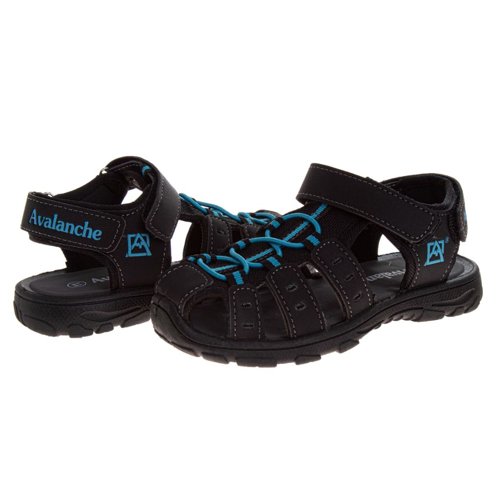 Avalanche Kids Close Toe Sandal with Strap Closure, Black/Blue - Size 11