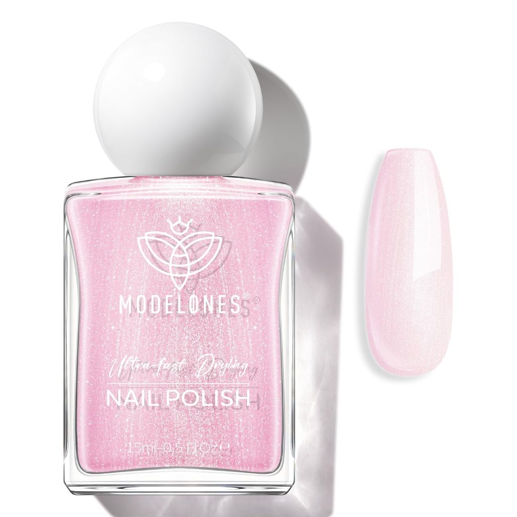 Modelones Glazed Pink Nail Polish, Shimmer Pearl Pink 15 ml | 0.5 Fl Oz