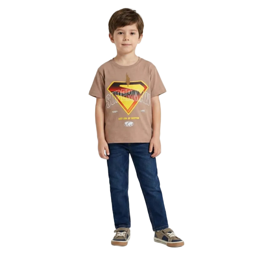 WARNER BROS Superman Boys Short Sleeve T-Shirt for Big Kids Brown