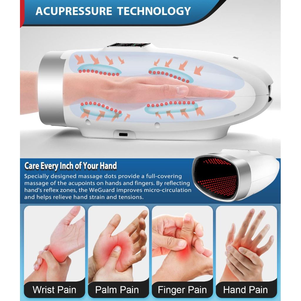 WeGuard Hand Massager with Heat for Arthritis and Carpal Tunnel w/5 Massage Modes