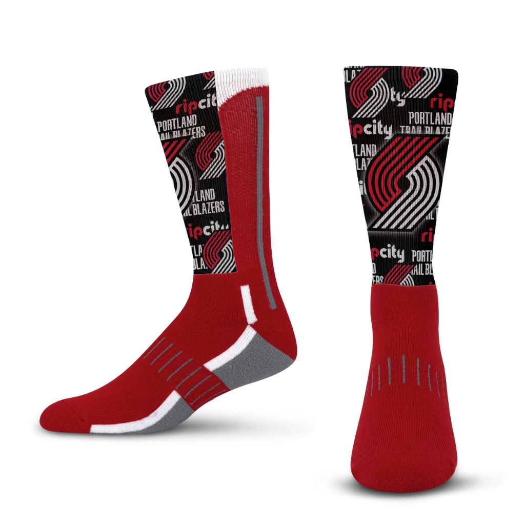 For Bare Feet NBA PORTLAND TRAILBLAZERS Montage Crew Sock Size Large