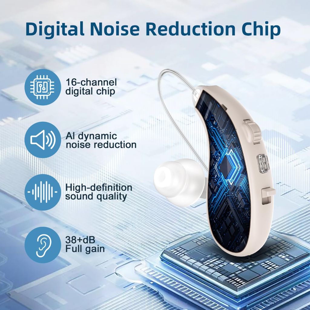 Hearing Aids for Seniors, Rechargeable OTC Hearing Aid with 16-Channel Digital Chips
