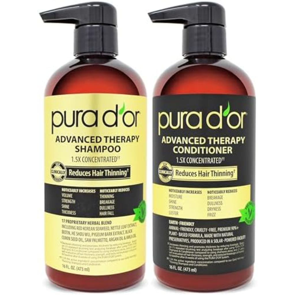 PURA D'OR Advanced Therapy Biotin Shampoo & Conditioner Hair Care Set, 16 fl. oz. x2