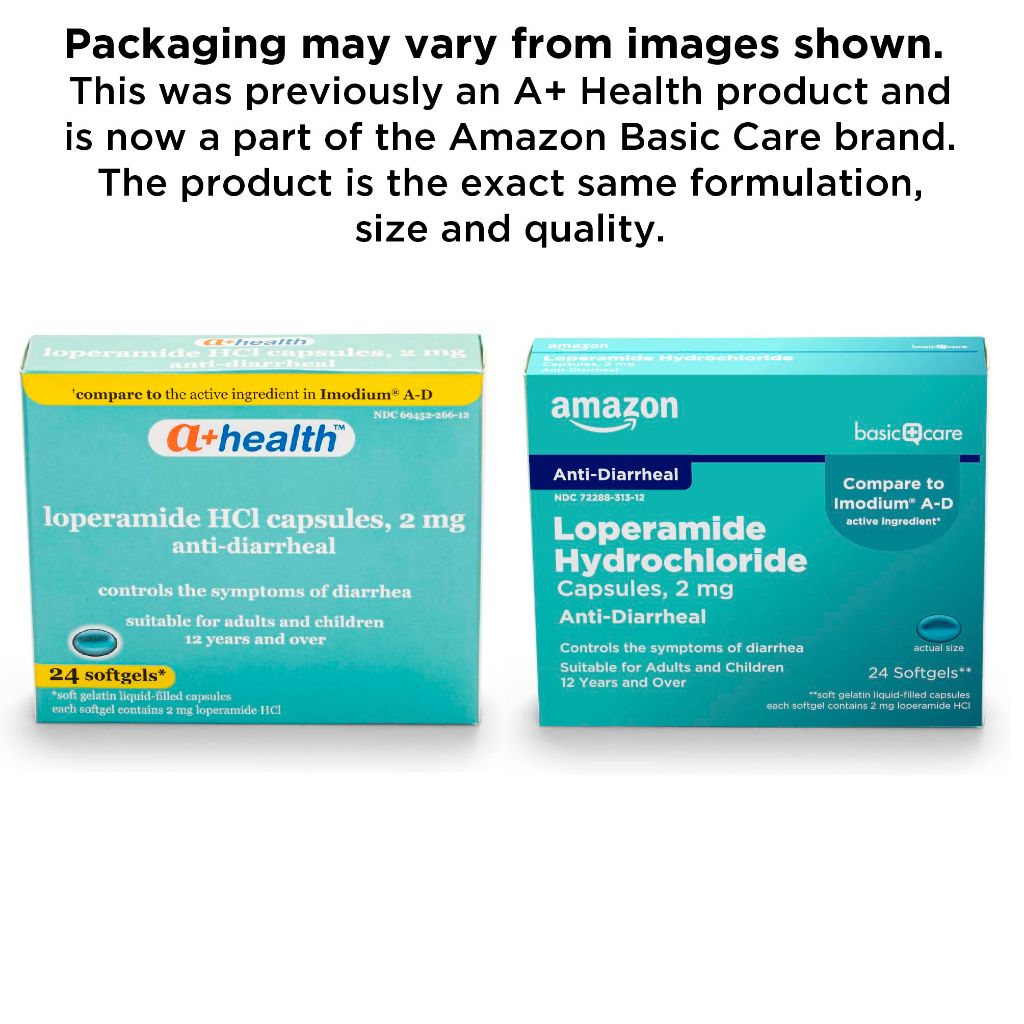 Amazon Basic Care Loperamide Hcl 2 Mg Softgels,  Diarrhea, 24 Count
