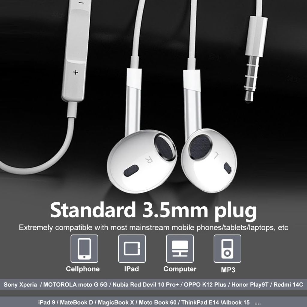 Perisail Wired Earbuds with Microphone 3.5mm Wired Headphones, (White)