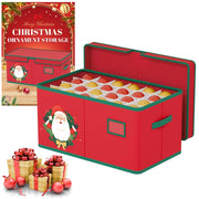 ROMANKAS Christmas Ornament Organizer Storage Box with Adjustable Divider, Fits 72 3" Ornaments