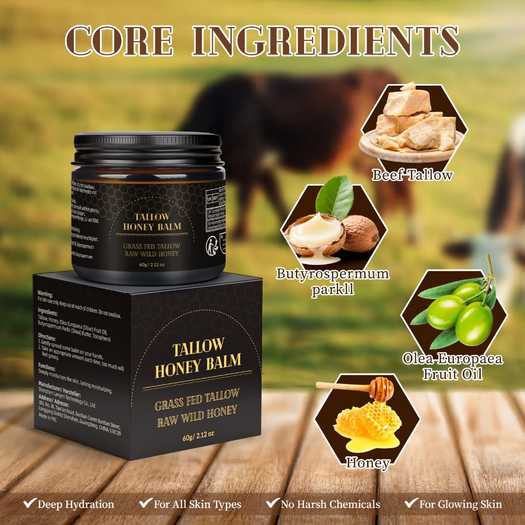 MEIDU Beef Tallow for Skin, Tallow and Honey Balm for Face - 2.12oz