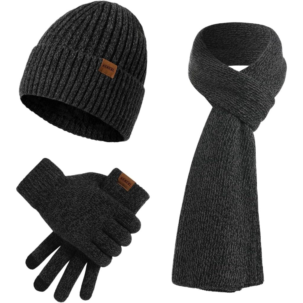 Winter thickened hat, scarf, and touchscreen gloves set for men and women, knit hat,suitable as a gift and for outdoor warmth