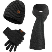 Winter thickened hat, scarf, and touchscreen gloves set for men and women, knit hat,suitable as a gift and for outdoor warmth