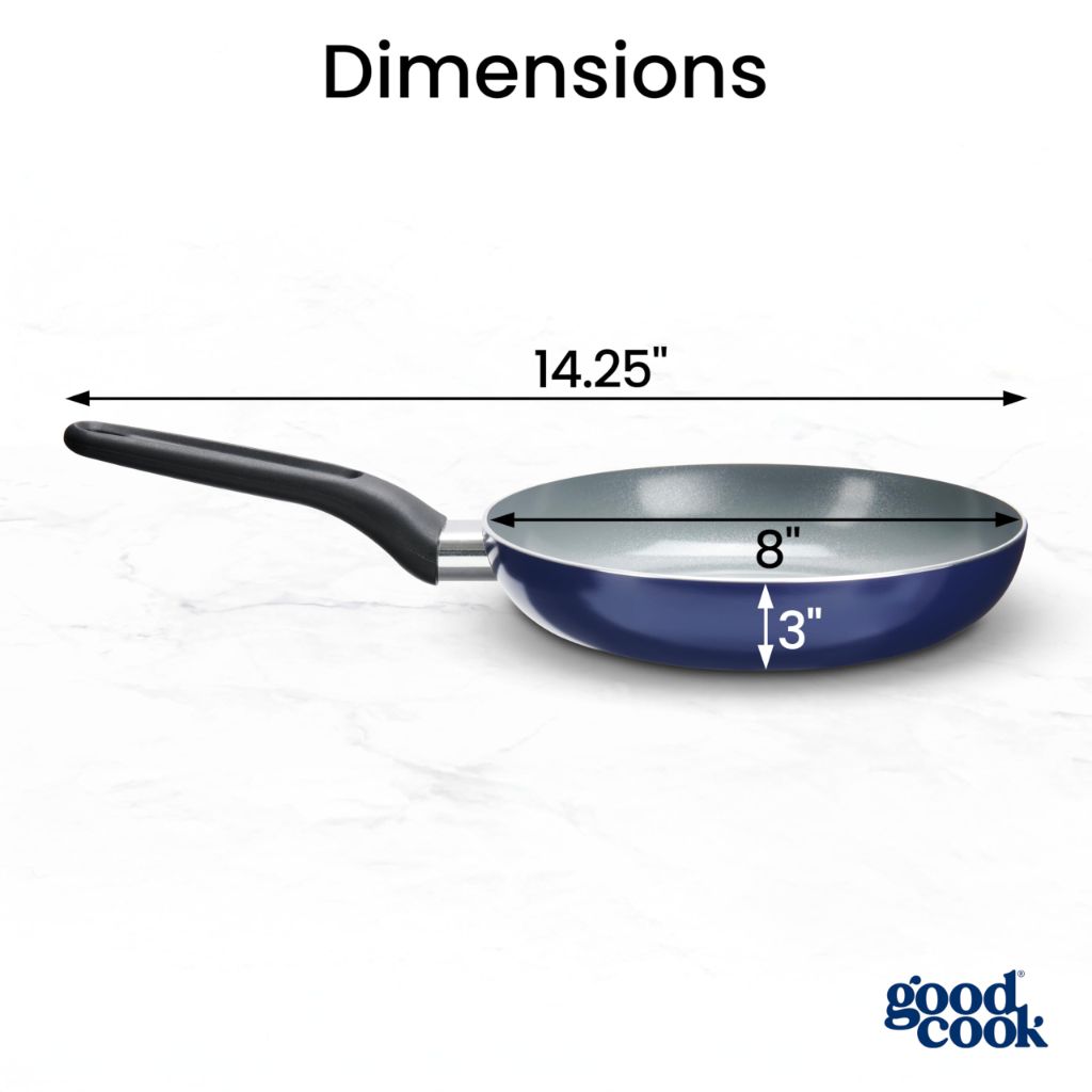 GoodCook Basics Fry Pan Ceramic Nonstick Aluminum Construction for Even Heating Non-Toxic PTFE & PFOA Free, 8-Inch, Blue