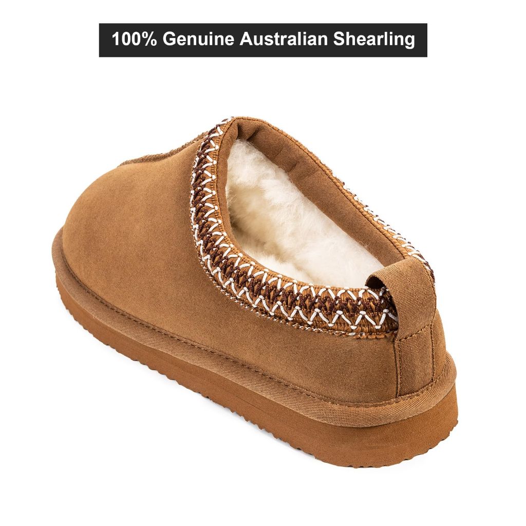 SZ 9, Mazeskin Women's 100% Shearling Genuine Suede Slippers | Chestnut