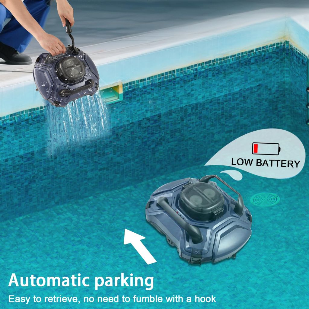 Uoark Cordless Robotic Pool Cleaner, Dual-Motor, Self-Parking, for Above/In Ground Swimming Pools (Blue)