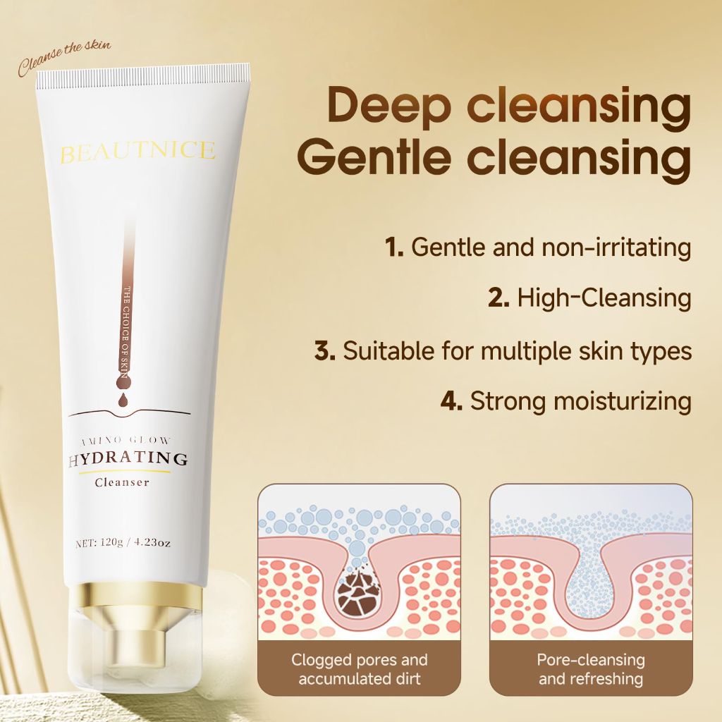 BEAUTNICE Amino Glow Hydrating Cleanser | Gentle Deep - Cleansing Face Wash, 4.23oz
