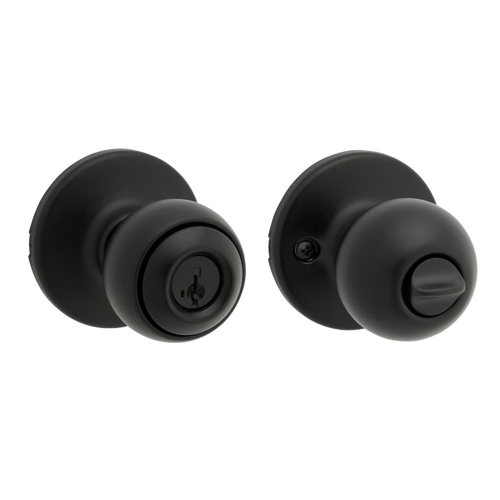 Kwikset Polo Entry Door Knob with Lock and Key, Matte Black