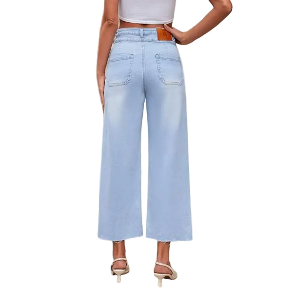 Allimy Womens Jeans Tie Drawstring Belted High Waisted High Rise Pettie Frayed Hem Baggy Mom Ankle Stretchy Straight Leg Capri Pants for Women Trendy 2025 Denim Wide Leg Jeans Woman Light Blue Size 4