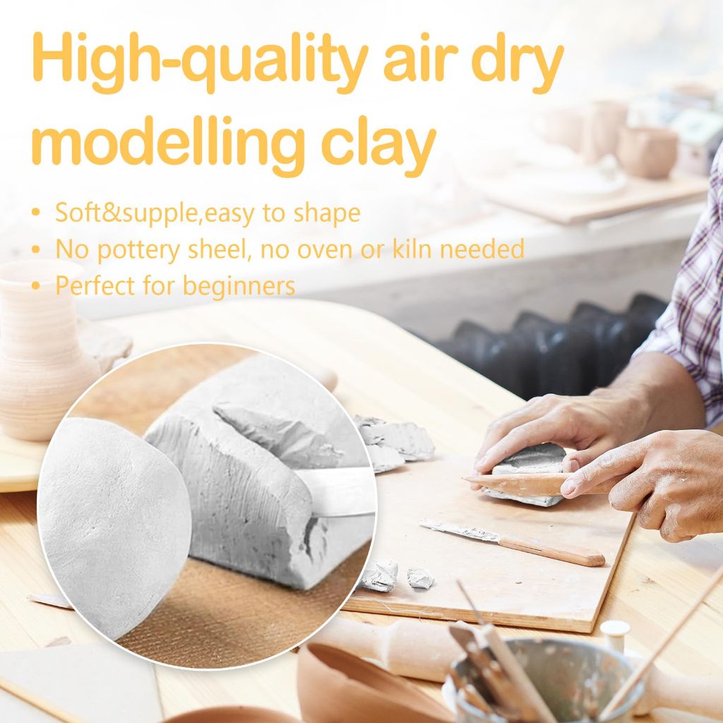 CUUREE Air Dry Clay Kit for Adults Home Pottery Kit for Beginners DIY Crafts Kit Set Includes: Air-Dry Clay Tools Paints Brushes Varnish Guides