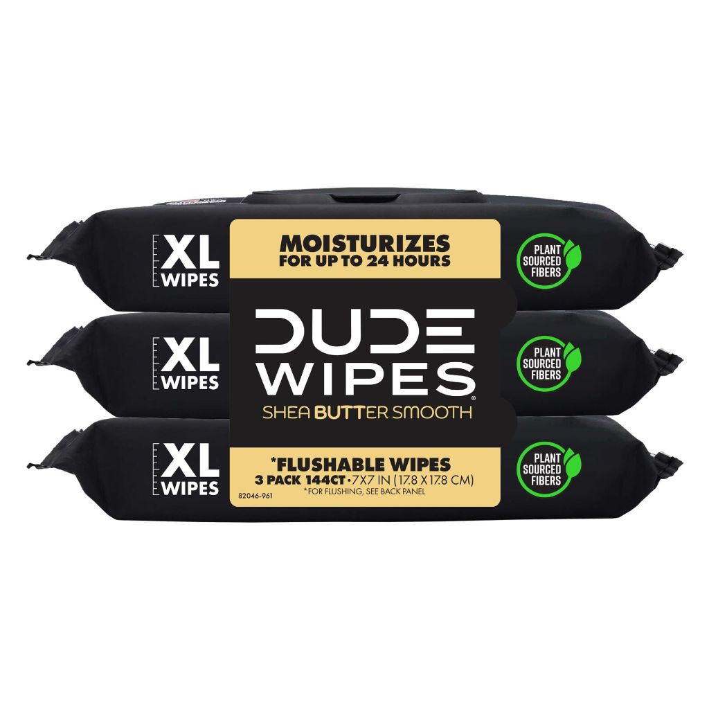DUDE Wipes Shea BUTTer Flushable Wipes - Extra-Large Adult Wet Wipes - 3 Pack (144 Count)