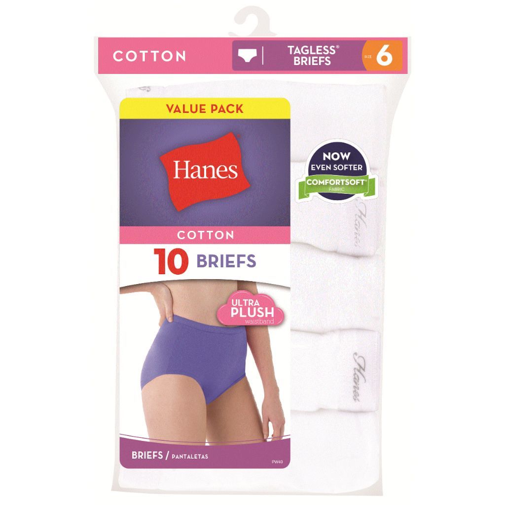 Hanes Women's 10pk Briefs Breathable Cotton Moisture Wicking Underwear - White 10