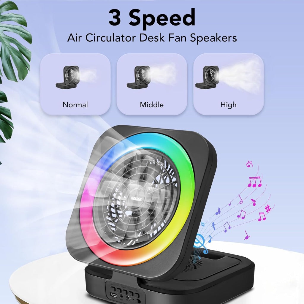 Delxo Desktop Bluetooth Speaker with LED Light and Fan, Black