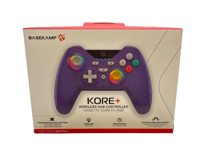 BASEKAMP Kore+ Wireless Controller for Nintendo Switch - Programmable Back Buttons, RGB Sticks - Retro Purple