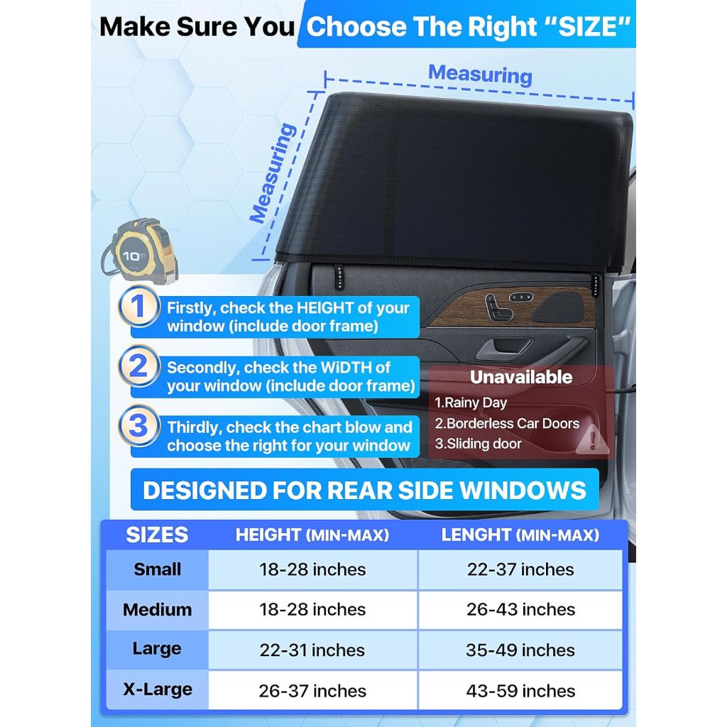 Nmoiss Breathable Mesh Car Window Shades (2 Pack)  X-Large