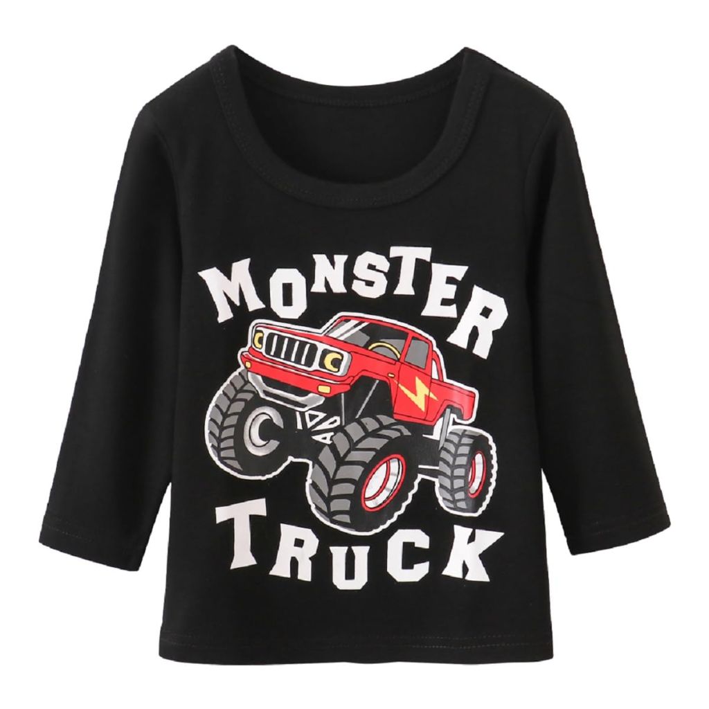Warmbaby Monster Truck Shirts Toddler Boys Kids Long Sleeve T Shirt Black 2T