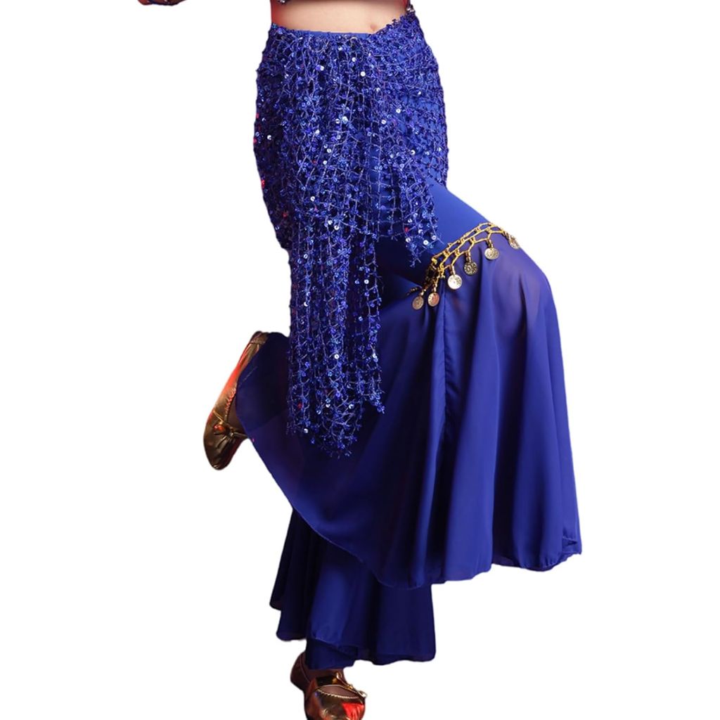 Wuchieal 2-in-1 Multifunctional Belly Dance Scarf Fashion Belt - Navy, Large