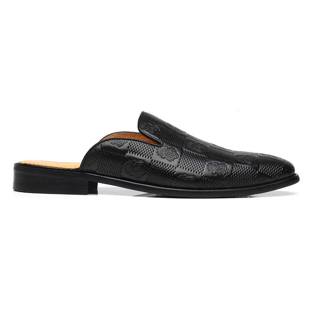 Erphpre Paul Mens Loafers Mules Backless Leather Embossed Slippers Slip on Shoes US 9.5 Black