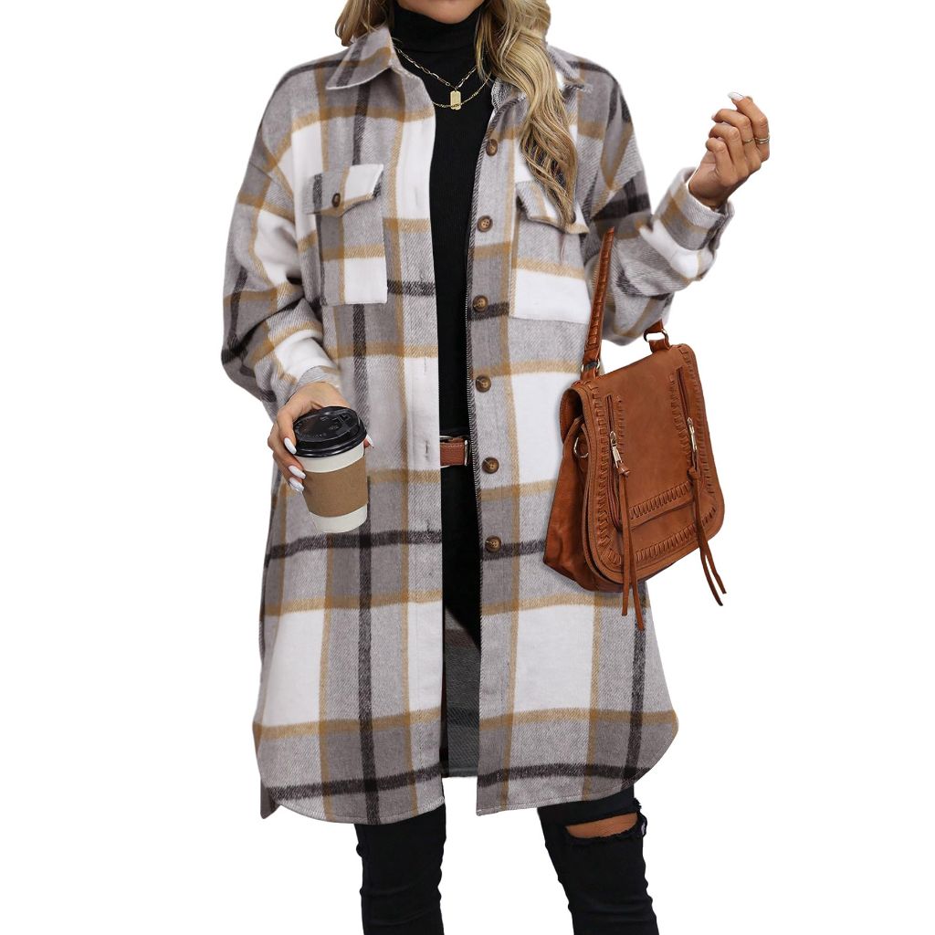 NIeyook Women's Plaid Shacket Oversized Jackets, Small
