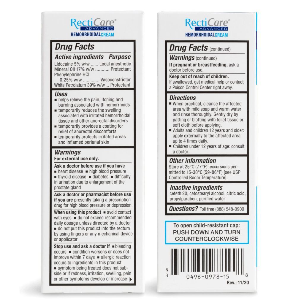 RectiCare Advanced Hemorrhoidal Cream: Advanced Treatment to Shrink & Soothe Hemorrhoids - Itch & Burn Relief - 15g