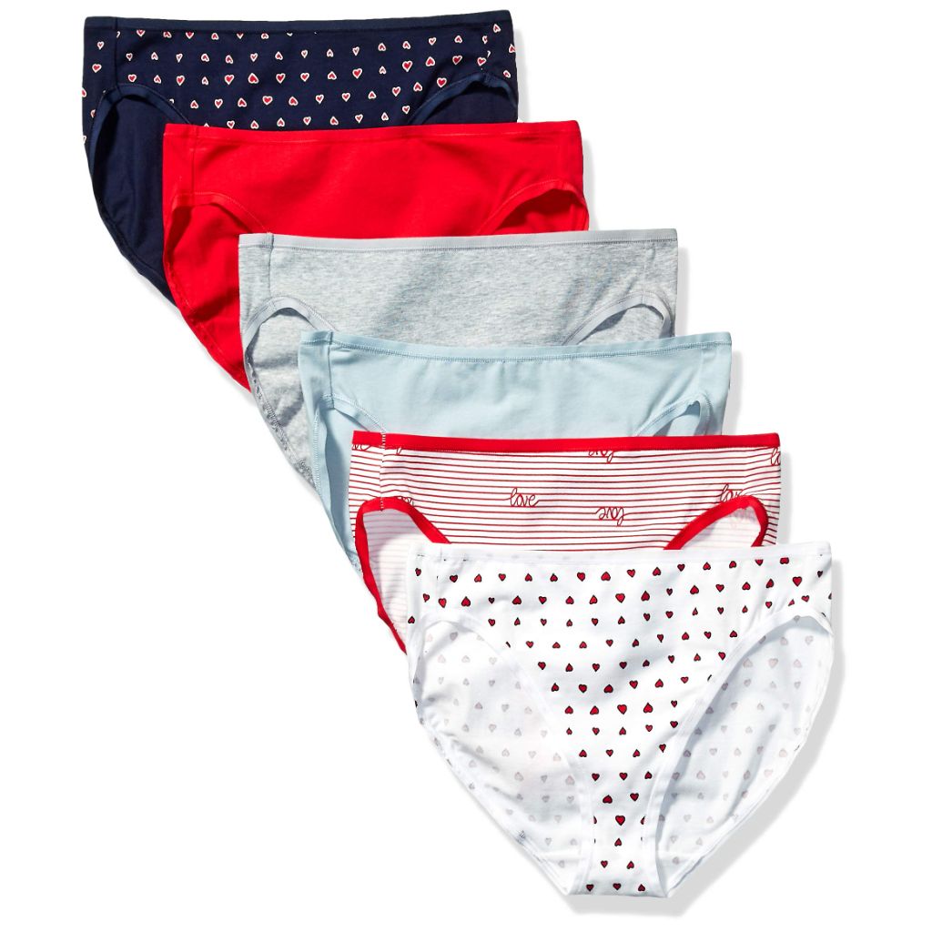 SZ XS, Amazon Essentials Women's Cotton High Leg Breathable Brief Underwear, 6PK, Multicolor/Hearts/Stripe