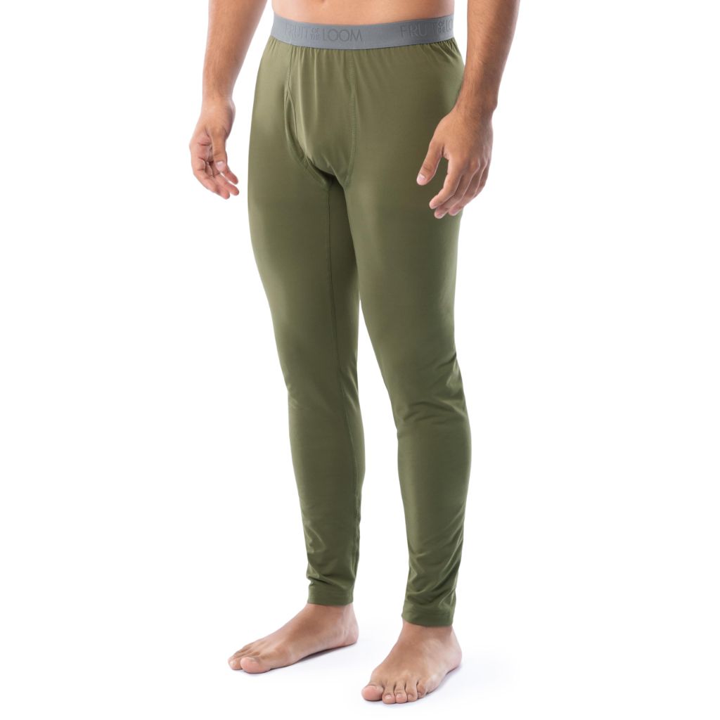 Fruit of the Loom Men's Sueded Jersey Mock Neck Thermal Underwear Base Layer Set, Burnt Olive, 5X-Large