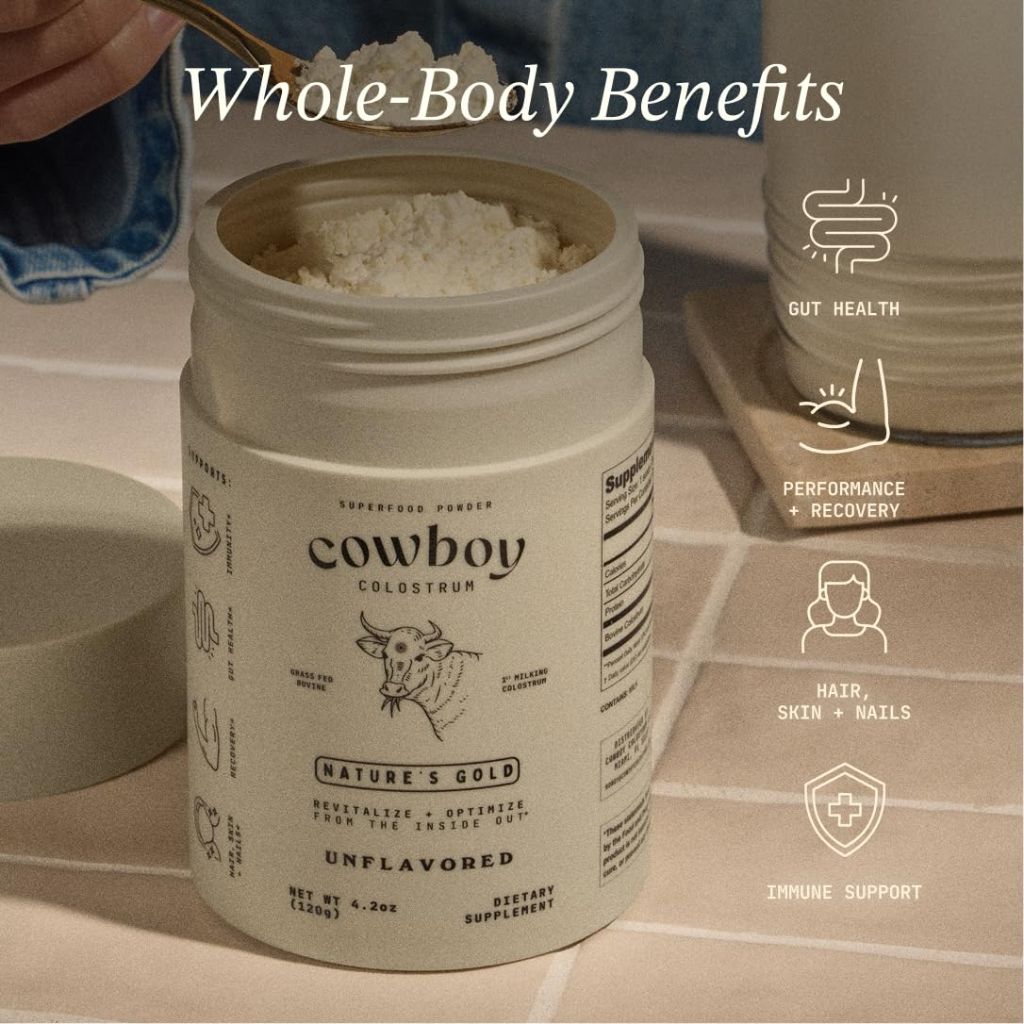 Cowboy - The Exclusive 1st Milking, Whole, Grass Fed Colostrum Supplement for Full Body - Sugar Free (Unflavored, 40 Servings)