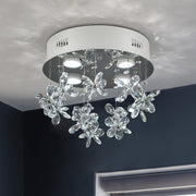 Aol furin 4-Lights Modern Chandelier K9 Crystal Lighting Fixture, 11.8 Inch Round Silver Stainless Steel Ceiling Lights